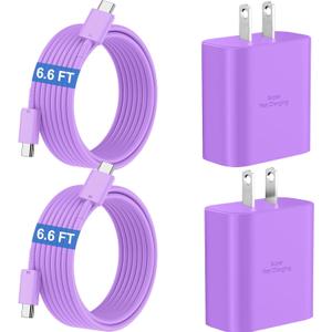 45W Super Fast Charger USB C Android Phone Type C Charger Fast Charging Block with 6.6FT Charge Cord for Samsung Galaxy S25 Ultra/S25+/S24 Ultra/S24+/S23 Ultra/S23+/S22/S21/S20/Note 10, Purple