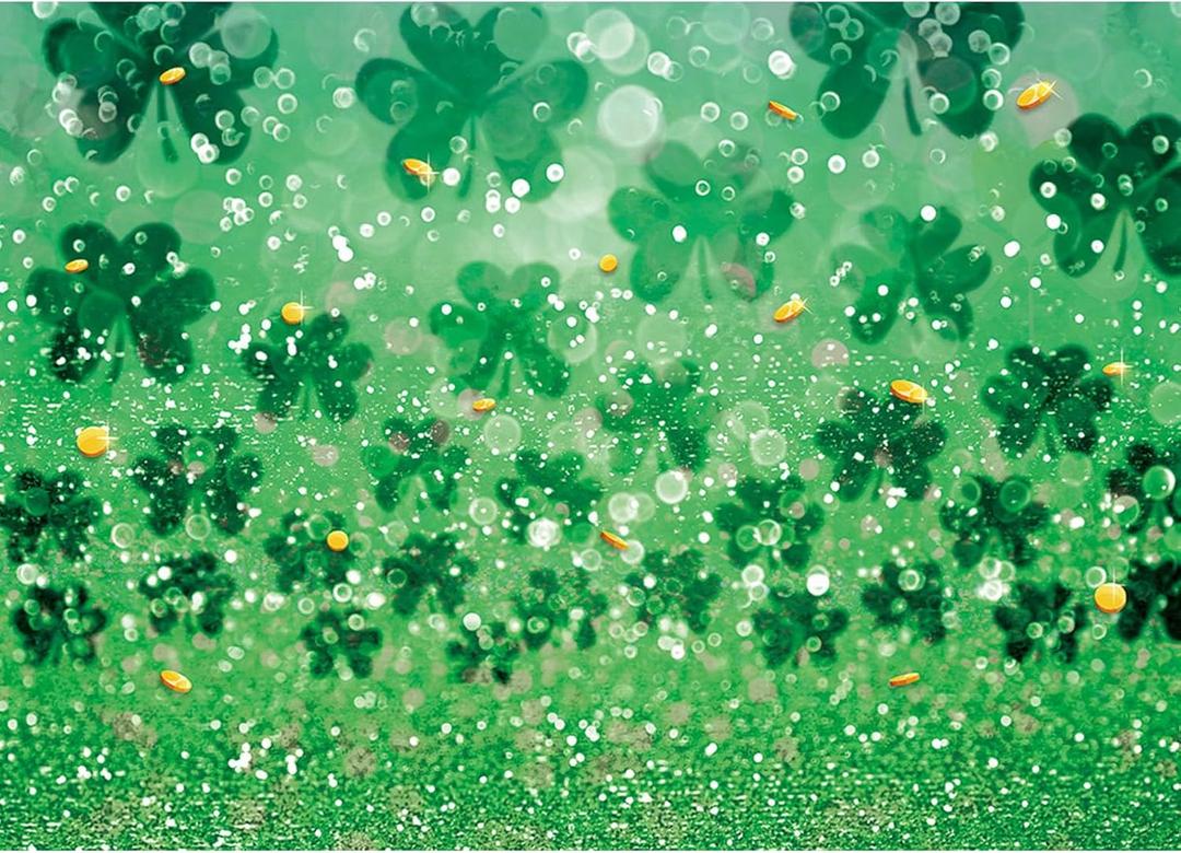HQM 7x5ft Spring Bokeh Sequins Lucky Green Shamrock Photography Background Happy St. Patrick's Day Backdrop for Children Family Irish Festival Celebration Party Decor Banner Supplies