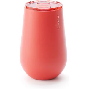 Rabbit Double Walled Stainless Steel Wine Tumbler, Includes Splash-Free Sliding Lid (1 Count (Pack of 1), Coral)
