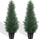 3FT Artificial Cedar Tree - Realistic Faux Cedar Trees for Outdoor Planters - Fake Cypress Trees for Front Porch - Faux Evergreen Plants for Home Porch Decor - Set of 2