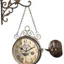Retro Rust Wall Clock 20th Century 8" Non Ticking Large Iron Antique Hanging Clocks Double Sided Vintage Two Faces Innovative Classic, Silent Quartz Round Clock for Office Bedroom Living Room Decor