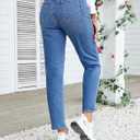 OFLUCK Straight Leg Mom Jeans for Women High Waisted Trendy Ankle Jeans Boyfriend Denim Tapered Leg Pants (10, Indigo)