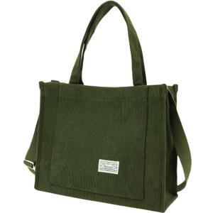 UERRUAM Corduroy Tote Bag for Women Work Crossbody Purse for Everyday,College,Travel,Lightweight Handbag Adjustable Strap (Large, Army Green)