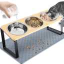 15° Tilted Elevated Cat Bowls - Raised Cat Bowls Stand with Silicone Food Mat & 3 Stainless Steel Cat Dishes for Food and Water, Anti-Vomiting for Indoor Cats and Small Pets