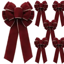 6 Pcs Burgundy Bows 8" x 16" for Christmas Tree, Large Christmas Velvet Bows with Gold Border Waterproof Indoor Outdoor Xmas Tree Elegance Craft for Garland Swags Lantern Outdoor Craft Decor
