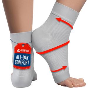 KEMFORD Ankle Compression Sleeve - Plantar Fasciitis Braces - Open Toe Compression Socks for Swelling, Sprain, Neuropathy, Foot Arch Support for Men and Women - 20-30mmhg, M, Grey