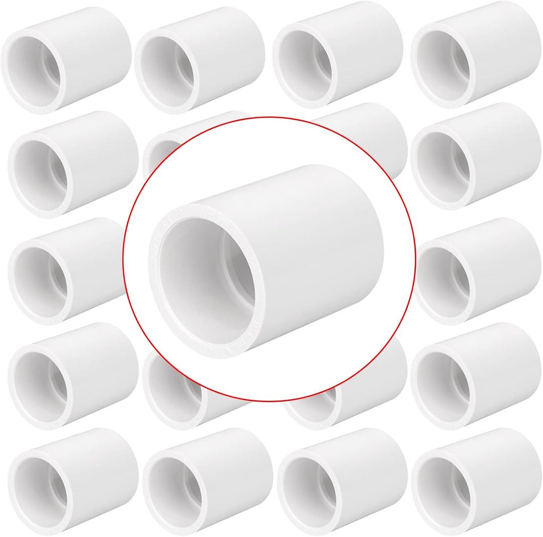 20 Pack 3/4" PVC Pipe Coupling Adapter Pipe Fittings (Socket x Socket) Contractor Pack Schedule 40 Heavy Duty 3/4 Inch PVC Slip Socket Connectors for DIY PVC Shelf Garden Support Structure, White