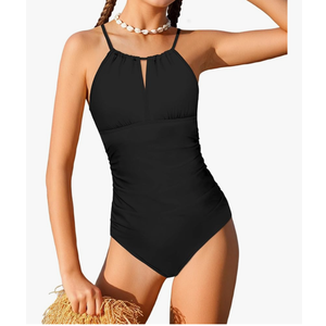 Girls Swimsuit One Piece Girls Bathing Suit Adjustable Straps Solid Modest Ruched Full Coverage Padded Swimwear 11,12y