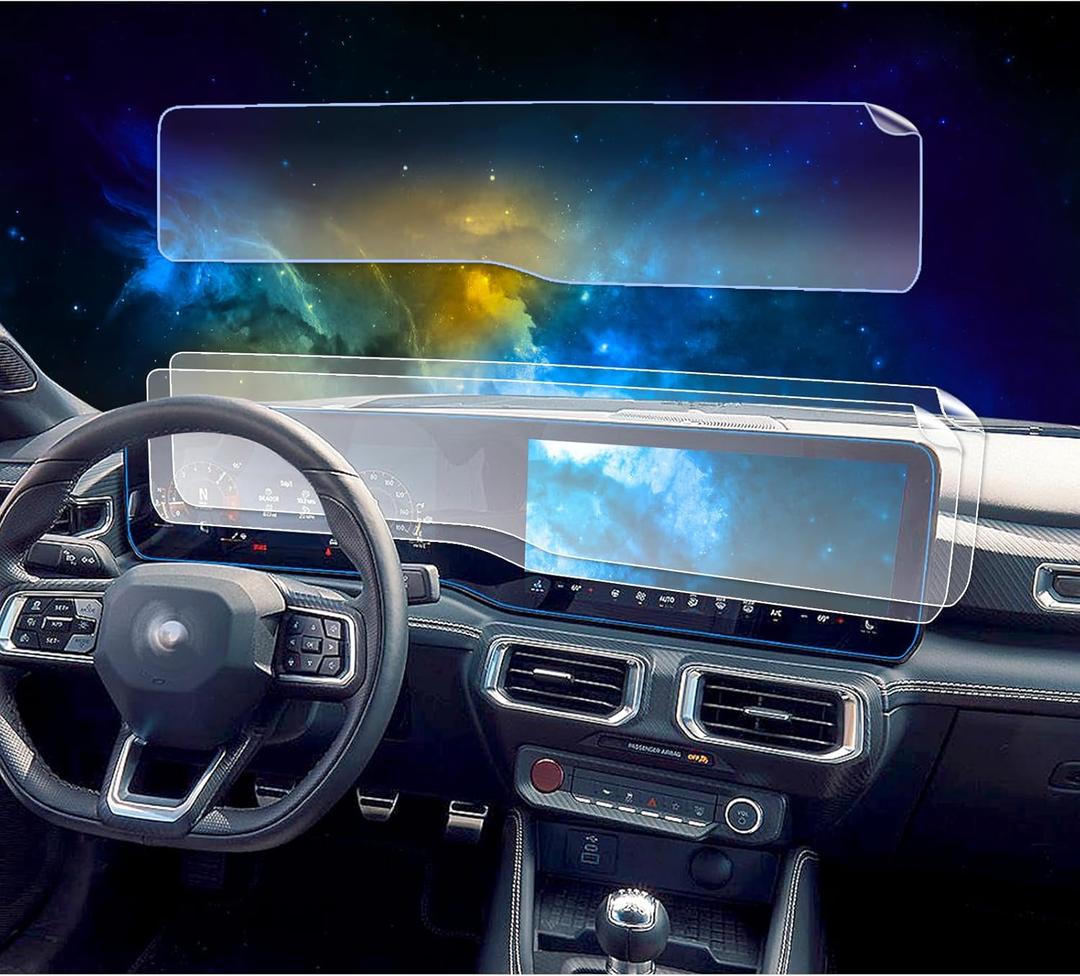 2Pack EUEKY 2024 Mustang Compatible with 2026 2025 2024 Mustang Integrated Screen Protector 2024 Ford Mustang Dark Horse / GT Premium Fastback 13.2In Nav. & 12.4In Dash Screen Protector Mustang Accessories 2024