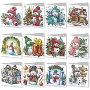 DoxQcs DIY Diamond Greeting Card, Embroidery Arts Craft Cards Kits, Daisy Diamond Art Painting Greeting Card Arts for Birthday Thanksgiving Christmas Crafts Gift-#19-12PC Snowman