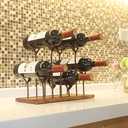 ALLCENER Countertop Bottle Rack, Tabletop Wood Bottle Holder, Hold 6 Bottles, Perfect for Home Decor & Kitchen Storage Rack, Bar, Cellar, Cabinet, Pantry, etc., Wood & Metal (Bronze)