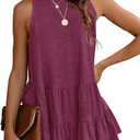 HAEOF Women's Summer Sleeveless Peplum Babydoll Tops Casual Crew Neck Flowy Loose Fit Tunic Tank Shirts (X-Large, Purplered)