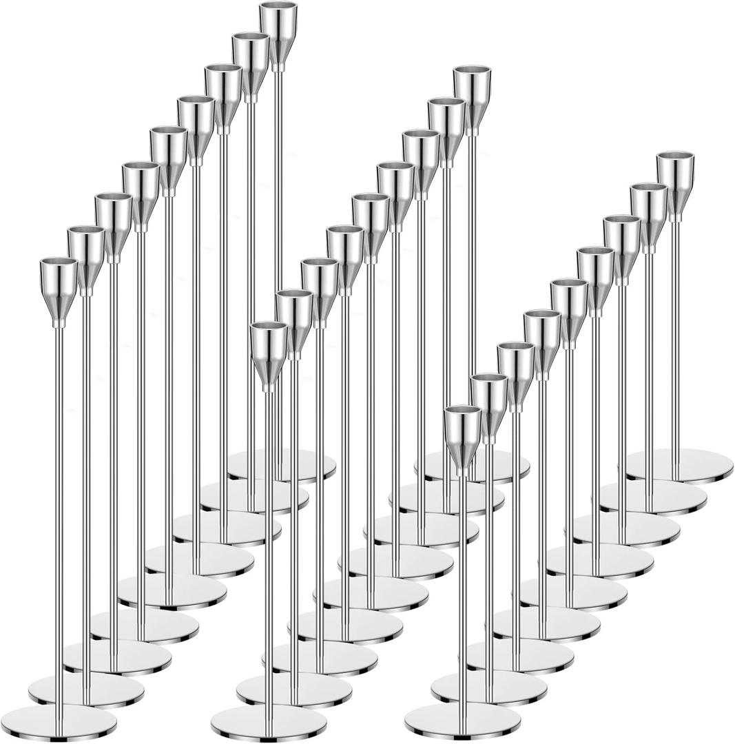 27 Pack Silver Candles Holder, 9 Sets Metal Taper Candlestick Holders Fit 0.75 Inch Thick Pillar Candles, Vintage Modern Candle Sticks Centerpiece Decor for Wedding Home Dinning Anniversary