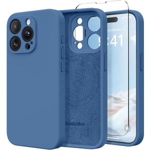 Magnetic for iPhone 15 Pro Max Case, Compatible with MagSafe, [Full Camera Protection][Screen Protector] Silicone Shockproof Protective Phone Case for iPhone 15 Pro Max 6.7", Lake Blue