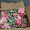 Domensi 6 Sets Wedding Floral Centerpiece for Table Decor Artificial Peonies Silk Flowers Bouquet with Flower Foam and Wooden Vase Faux Floral Arrangement for Bridal Shower Woodland Party(Rose,Pink)