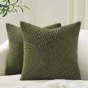 Topfinel Olive Green Decorative Throw Pillow Covers Set of 2 18x18 Inches for Couch Bed Sofa, Boho Aesthetic Home Decor, Soft Corduroy Striped Patchwork Windmill Textured Cushion Cases 45x45 cm