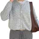 Women's Casual Cardigan Sweater Button Down Crewneck Soft Knit Lightweight Going Out Pullover Tops (Large, Gray)