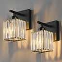 FDPBY Modern Wall Sconce Set of Two Indoor Wall Lamp Black Wall Sconces Crystal Wall Light Bathroom Vanity Light Fixtures Wall Mounted Room Sconce Wall Lighting
