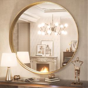 TokeShimi Round Gold Mirror 36 Inch Round Bathroom Mirror for Wall with Non-Rusting Aluminum Alloy Brushed Gold Matte Metal Frame Modern Circle Mirror Fit in Minimalist Multi Style Home Decor