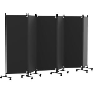 6 Panel Room Divider with Lockable Wheels, 147" W x 72" H, Black