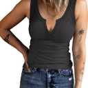 HERILIOS Women's Tank Tops Ribbed V Neck Sleeveless T Shirts Summer Slim Fitted Basic Tee Tops Crew Neck Cami Shirt (Black), Size S