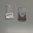 Glitter Kickstand Case for iPhone 15, Luxury Bling Sparkly Diamond Rhinestone with Camera Lens Protector Liquid Flowing Ring Stand TPU Bumper Slim Women Girls Case for iPhone 15 6.1" (Silver)