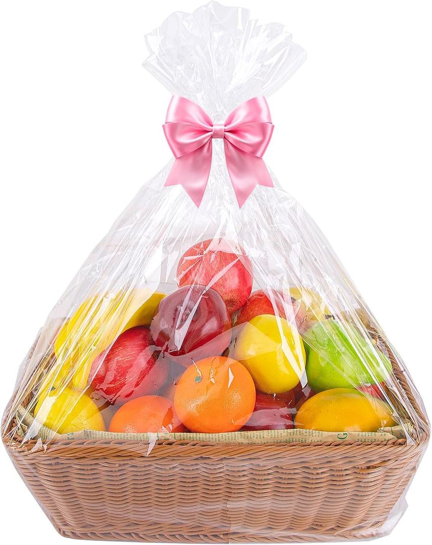 Petutu 12 Packs Large Cellophane Bags, 24"x30" Clear Basket Bags for Baskets Cellophane Wrap for Gift 2 Mil Thick
