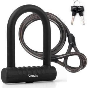 Venzio Heavy Duty U Lock Bike Set, Anti-Theft Bike Ulock with 14mm Shackle, 12mm5FT Steel Cable, Weatherproof U-Lock Set for Scooter, Bike, Motorcycle and Gate