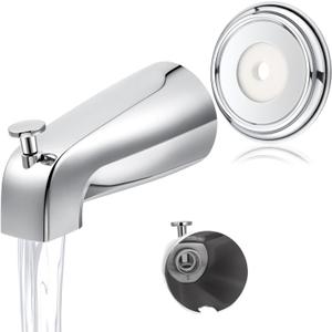 Universal Bathroom Tub Spout with Metal Tub Spout Cover Ring, 5 1/4 Inches Reach Wall Front Mount Faucet with Shower Diverter 1/2" IPS Inside Thread(Chrome)