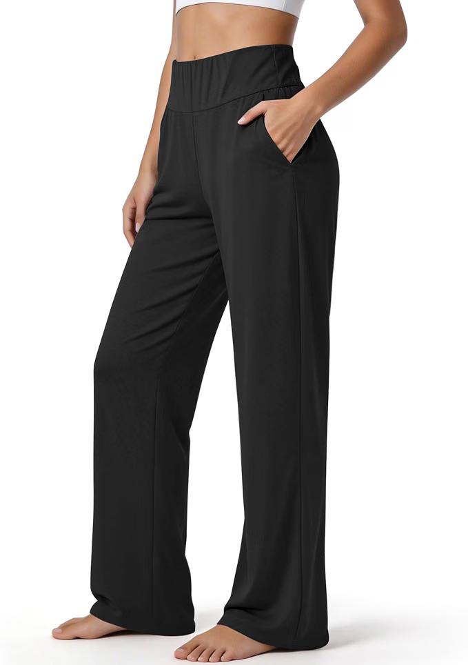 Women's Wide Leg Sweatpants High Waist Soft Athletic Pants, Lightweight Workout Lounge Pants for Yoga Gym Running (Black, XL)