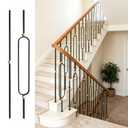 Round 5/8" * 44" Wrought Iron Balusters for Indoor Stair Railing (5 Pcs Oval Design with Brass Ball + 5 Pcs Plain with Single Brass Ball) Matt Black, New Design Hollow Metal Staircase Balusters.