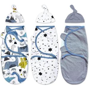 SEZUO Boys Swaddle Set, Large, 3pcs Wrap Blankets with 3pcs Baby Cotton Caps,3-6 Months (Doodle Dinosaur)