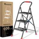 Step Ladder Foldable Folding Stool - for Home Adults Kitchen 3 Stepping Extension Tall Heavy Duty with Handrails - Closet Stepstool Stair Ladders Extendable Stepladder for Indoor House 600Lbs (Black and Red)