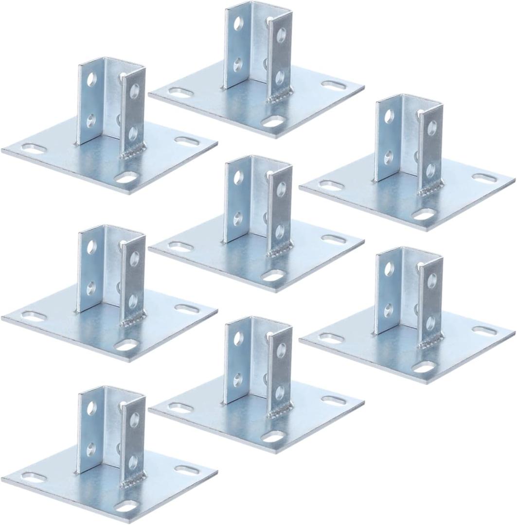 yeesport 8 PCS Strut Post Bases, 4 Slotted Holes U Post Base for 1-5/8 in Square Single Channel, 5.7 x 5.7 in Anti-Tilt Ground Bracket, Galvanized Carbon Steel