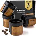 MIAMIO  Espresso Cups Set of 4 (3.5 oz) Japanese Tea Cups Ceramic/Handleless Mug with removable Wooden Cuff/Coffee Cups without Handle (Black)