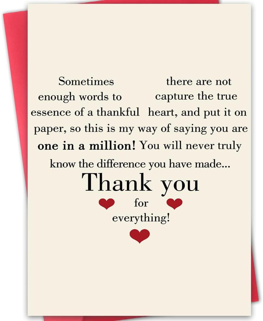 Thank You Card with Envelope, Gratitude Card,Thoughtful Appreciation Gift for Friend, Teacher, Boss, Coach, Mom,Dad