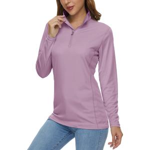 MAGCOMSEN Women's Shirts Long Sleeve 1/4 Zip UPF50+ UV Sun Protection Quick Dry Workout Hiking Athletic Shirts Rash Guard (Grey Purple, Small)