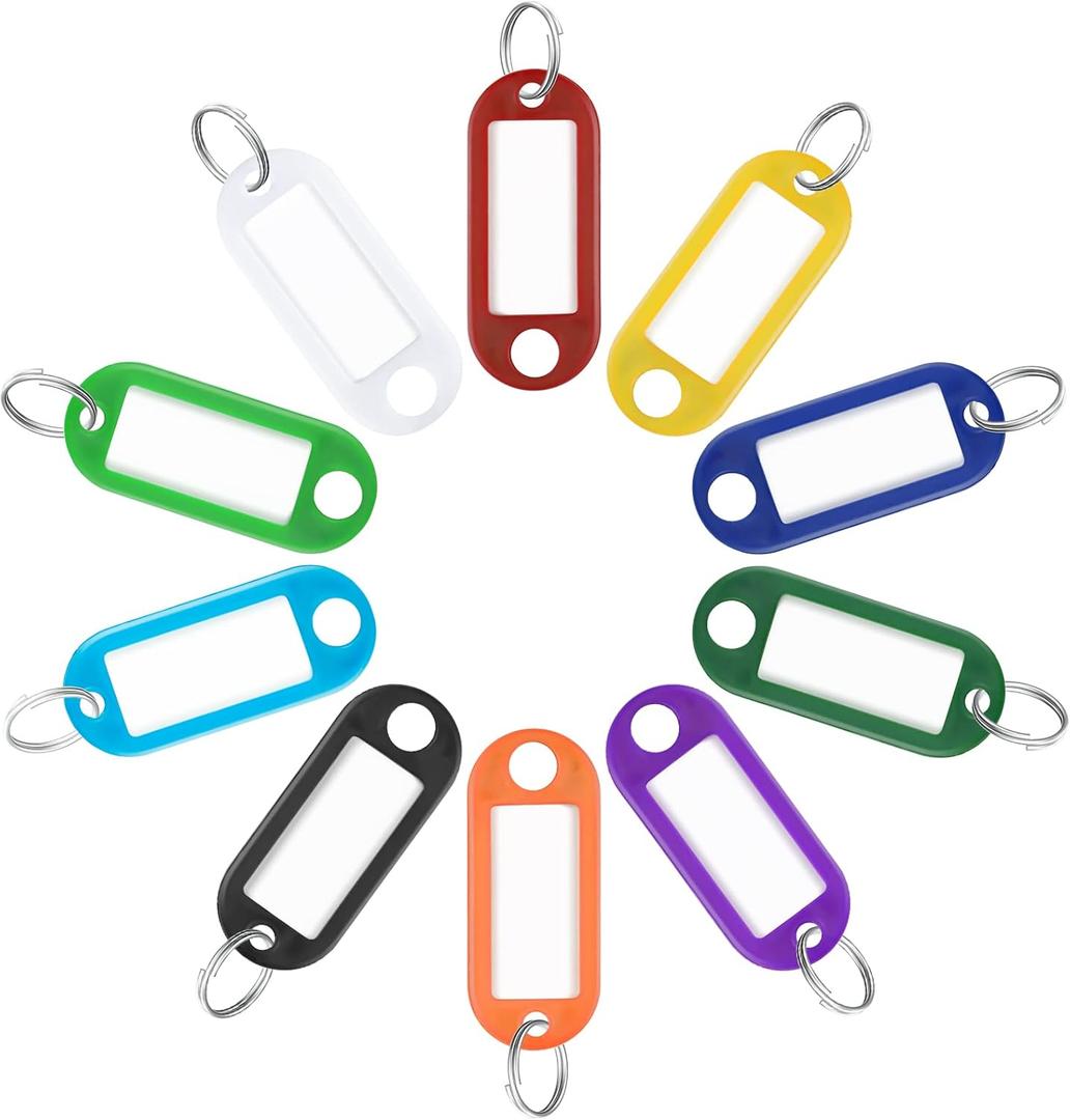 Uniclife 40 Pack Tough Plastic Key Tags with Split Ring Label Window, Assorted Colors (Multicolored)