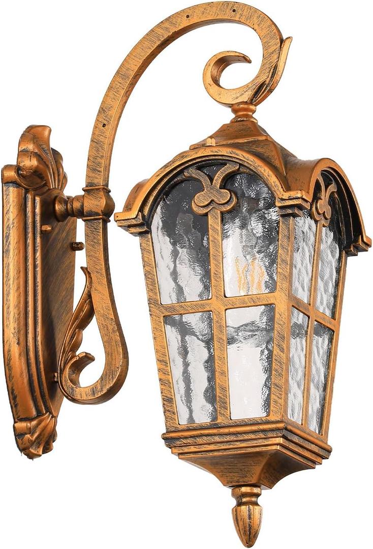 Zanritelit 17.1" H Gold Outdoor Wall Lights - Waterproof & Anti-Rust Aluminum Porch Light Wall Mount, Hammered Exterior Lighting Fixtures, Outside Wall Lantern for Patio, Doorway, Garden, 2 Pack