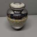 Brass Mother of Pearl Large Cremation Urns for Human Ashes Adult Size Male Female Funeral Memorial Urns for Mom Dad Son Men Women with Secured Lid Silver Finish 9" Inch 210 lbs with Velvet Bag