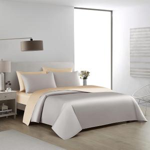 Casabolaj 3 Pieces Luxury Reversible Duvet Cover Set 800TC 100% Pima Cotton YKK Hidden Zipper Closure (Light Grey & Champagne, Queen for 3PCS Duvet Cover Set)