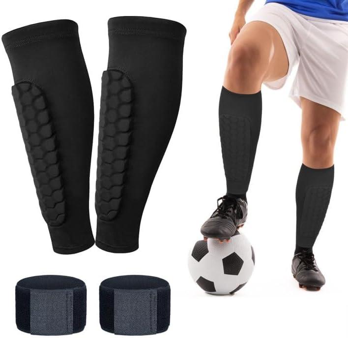 4 Pack Shin Guards Kids and Elastic Ankle Straps, Calf Compression Sleeve with Honeycomb Pads, Shin Guards Soccer, for Sprains, Achilles Pain, Sports Running (Small, Black)
