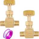 2 Piece Heavy Duty Brass Instrument Replacement Control Needle Valve 1/4" Npt Male X 1/4" Npt Male Connection