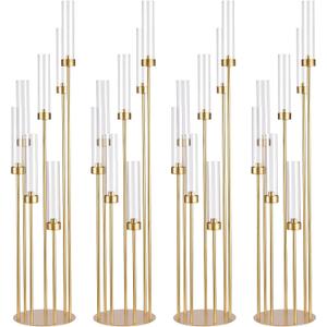 4Sets Floor Candelabra Tall 7 Arm Centerpieces for Wedding, 48" Tall Metal Candlestick Holders with Acrylic Lampshade for Home Party Decor Fit LED Taper Candles candelabros para centros de mesa