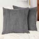 2 Pack Decorative Throw Pillow Covers Grey, 20x20 Inch Soft Corduroy Striped Pillow Cases, Modern Farmhouse Home Decor for Sofa Living Room Couch Bed