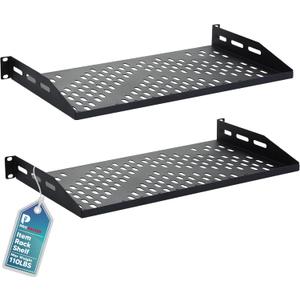 ProMaster Server Vented Shelf - 2-Pack 19 Inches, 10'' Deep, 1U Universal Integration Server Vented Rack Mounting Tray for Good Airflow, Cantilever Mount, Device and Equipment Wall Mounting - Black