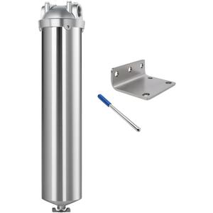 NSF/ANSI 42 Stainless Steel Whole House Water Filter Housing, 20" x 2.5" Sediment Water Filter System for Heavy Duty, Well & City Water, 1" NPT Port, Drain Valve Style A(Wing)