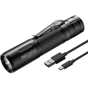 RECHOO Flashlight Rechargeable, G800 LED Flashlight with 3 Lighting Modes, Fixed Focus, Pocket Clip, Small EDC Flash Light for Emergency, Camping Gear (Battery Included) (1 Pack)