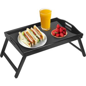 Multi-Purpose Bamboo Wood Lap Desk - Folding Legs, Breakfast Food Tray, Serving Dinner Tea TV Tray - Lightweight, Minimalist Black