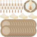 Gejoy 72 Pcs Round Burlap Placemats Wood Bead Napkin Rings with Dinner Napkins Cloth, Jute Heat Resistant Placemats Boho Wooden Rings for Plates Wedding Dining Table